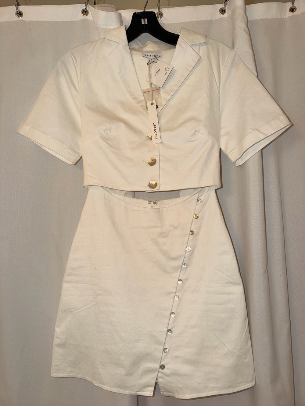 NWT Unique Crescent White Button-Accent A-Line Dress
